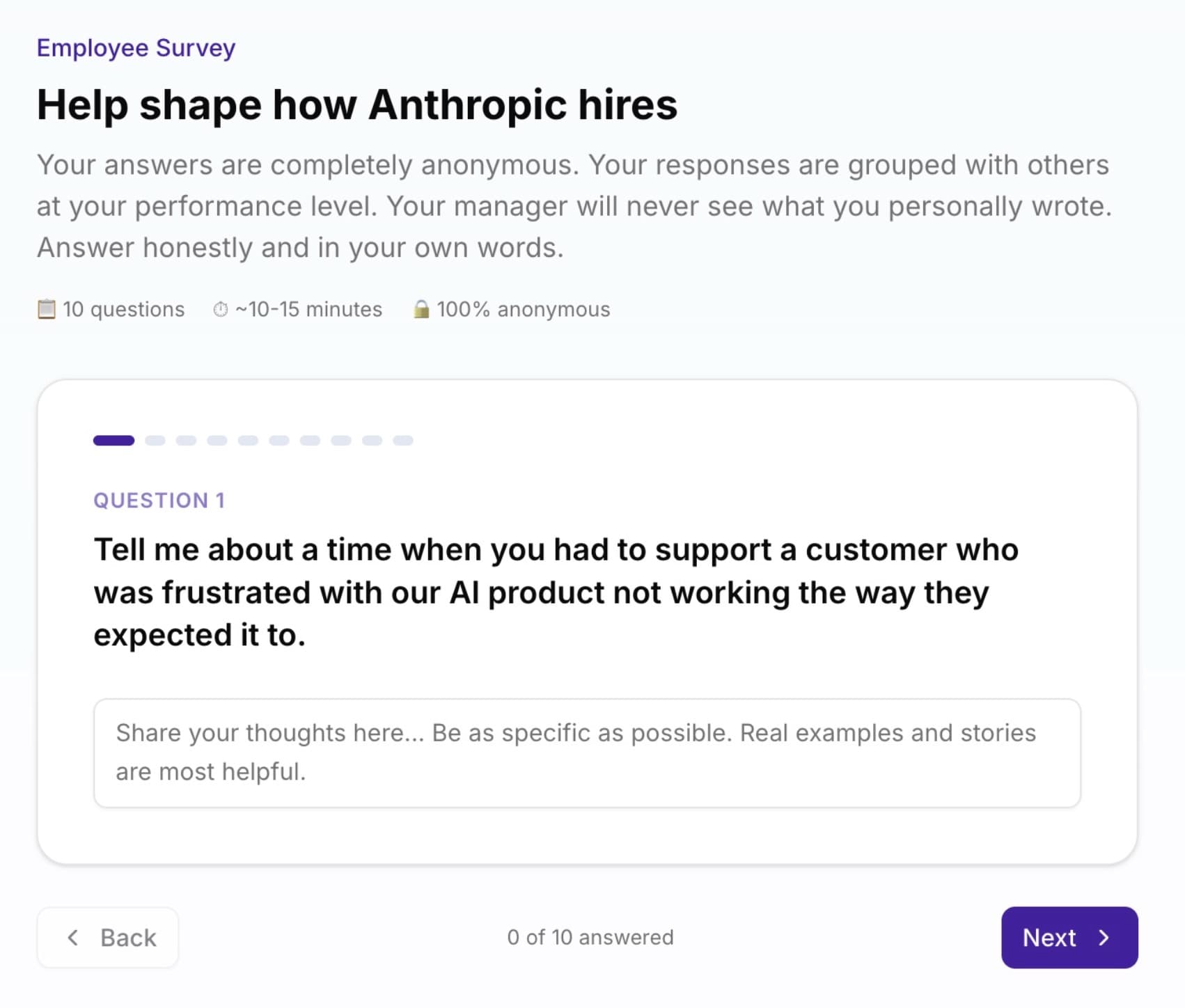 Employee-facing anonymous survey on mobile