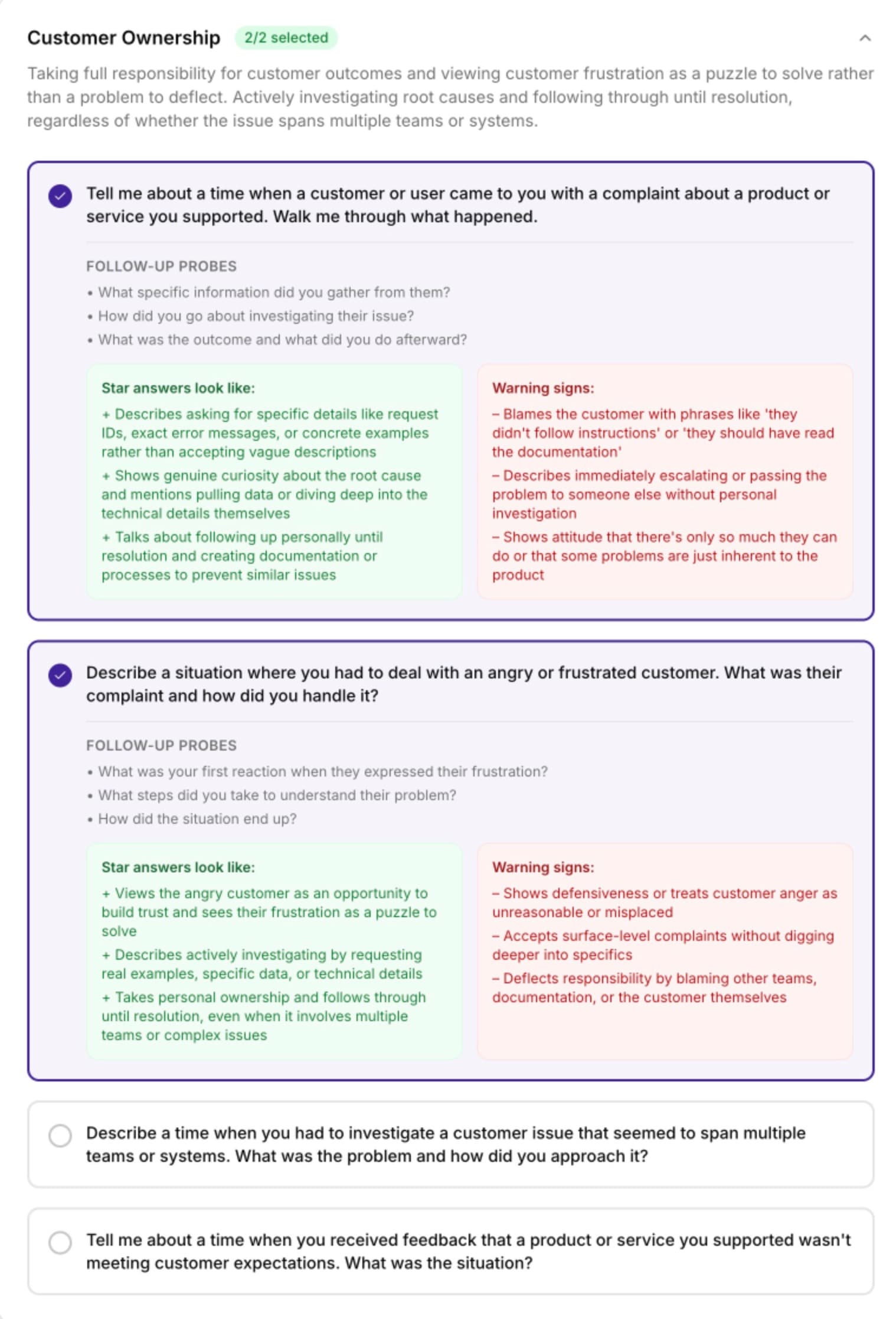 Selecting interview questions for each attitude
